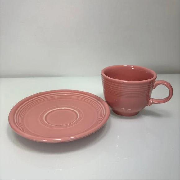 Fiesta Homer Laughlin Vintage Pink Rose Teacup Coffe Mug Saucer Set USA Made - Picture 4 of 7